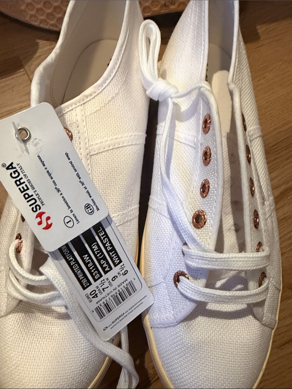 Superga White Canvas Sneakers with Rose-Gold Eyelets
